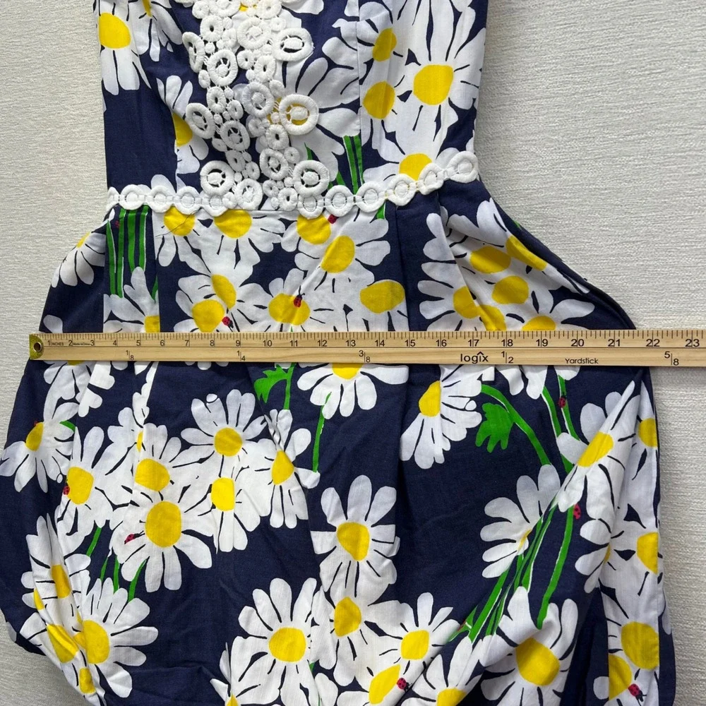 Lilly Pulitzer Original Look Lady Navy Daisy Strapless Ladybug Bubble Dress Sz 2